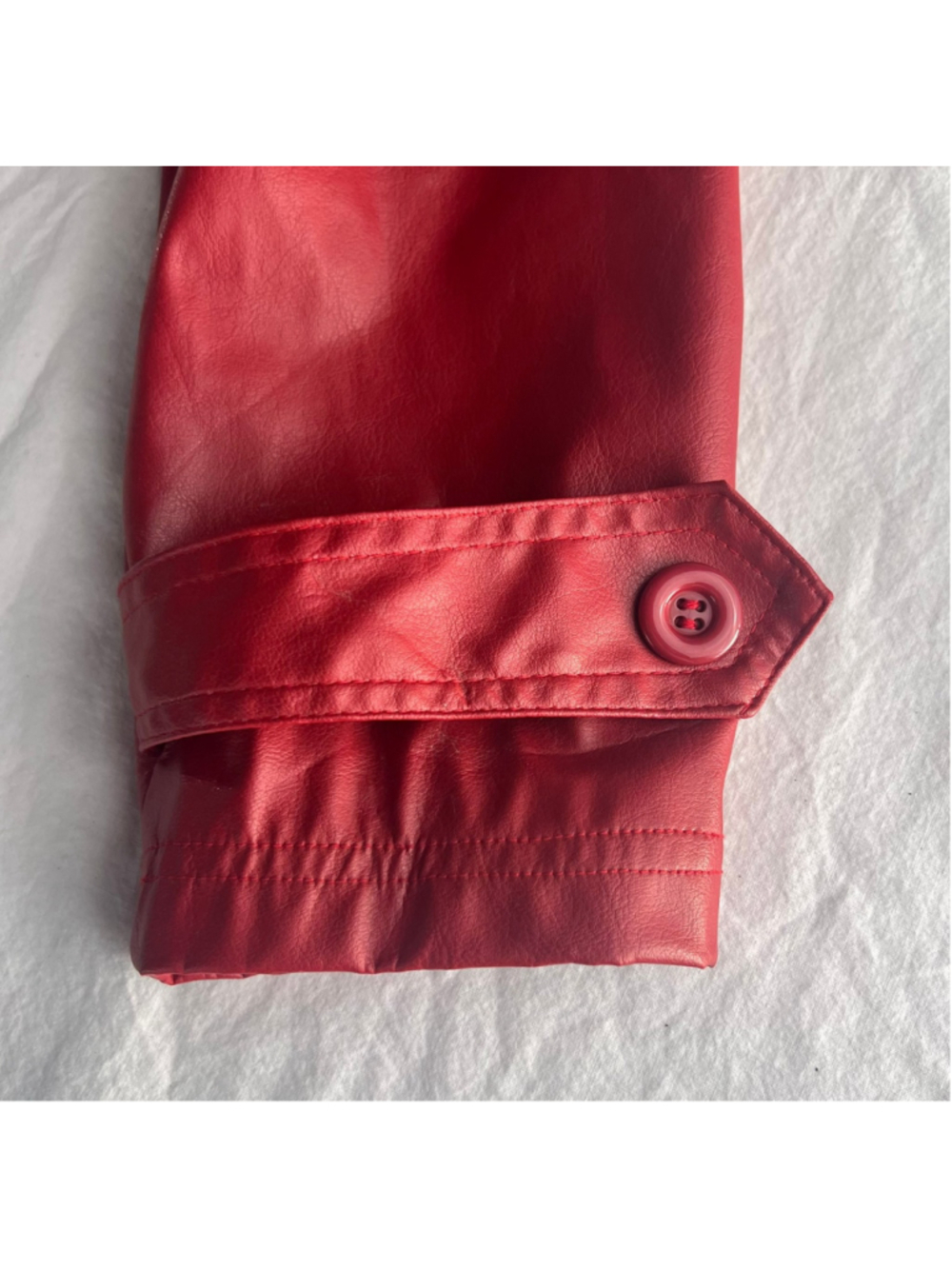 Vintage Learsi Jacket Womens Red Faux Leather Belted Retro Sz M Y2K 90s longline - Picture 10 of 15